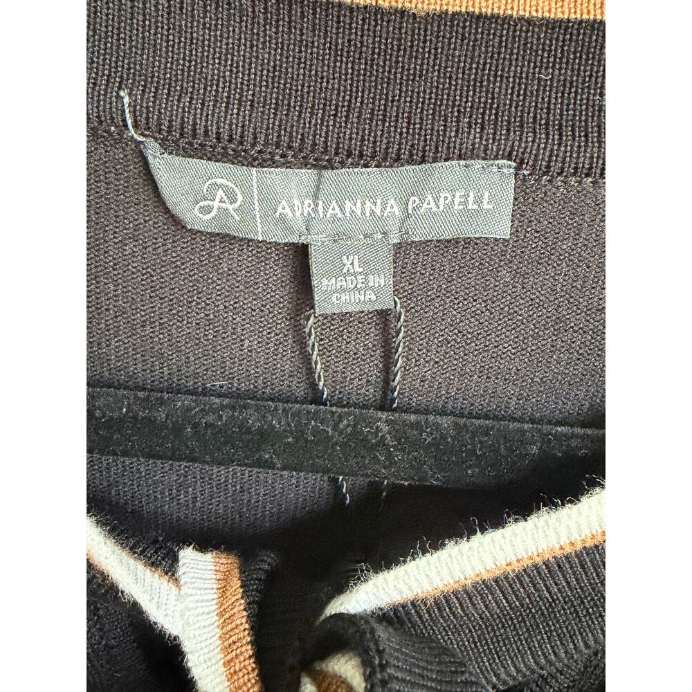 Adrianna Papell Double Tipped Tie Neck Sweater Black Ivory Camel Womens XL NWT - Picture 6 of 9